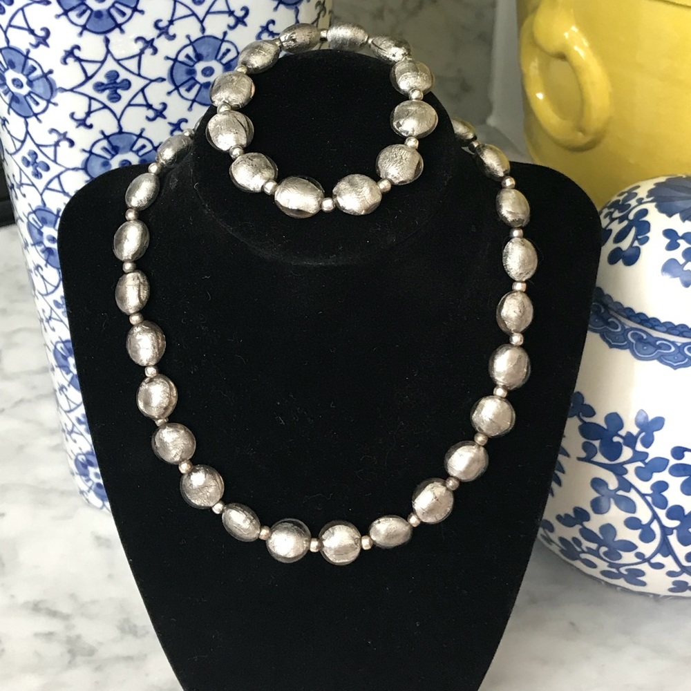 Silver glass bead Necklace & Bracelet Set - Picture 6 of 6
